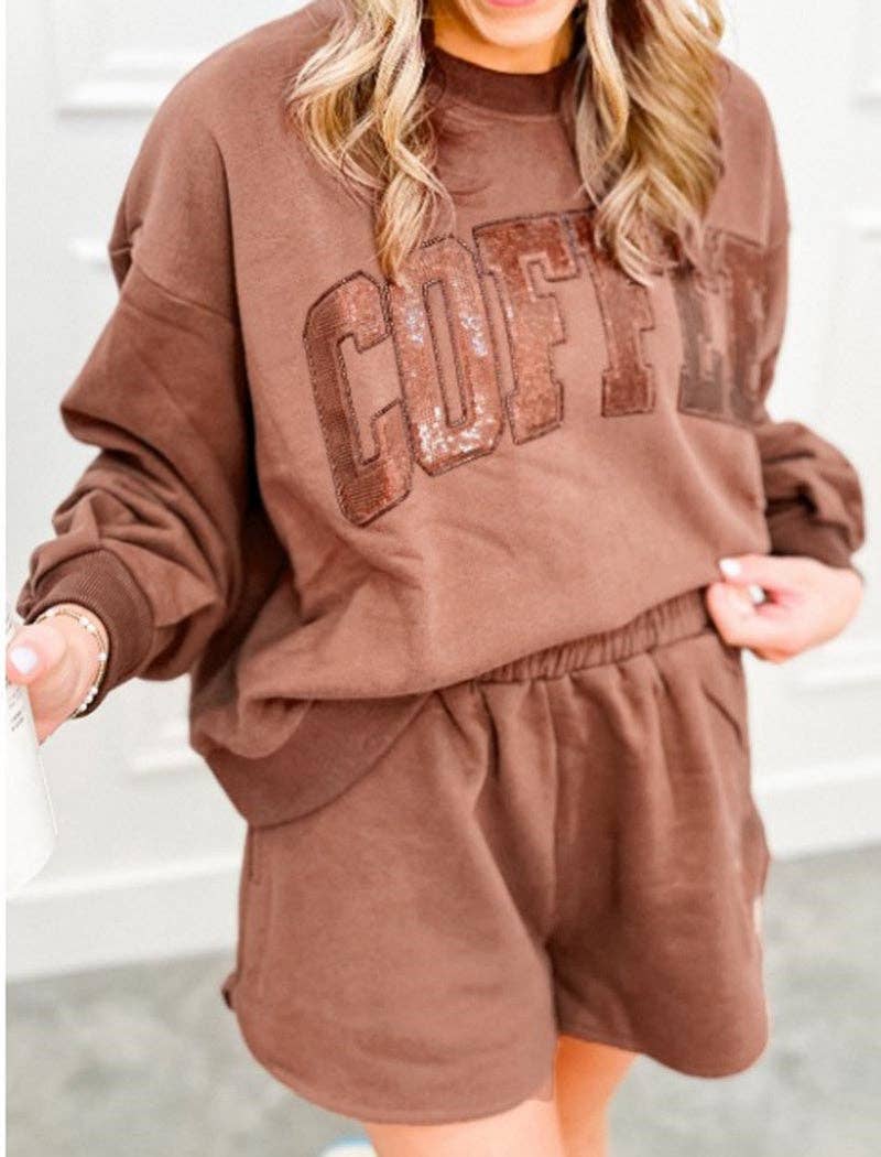 Letter Graphic Top and Shorts Set: GREEN / L