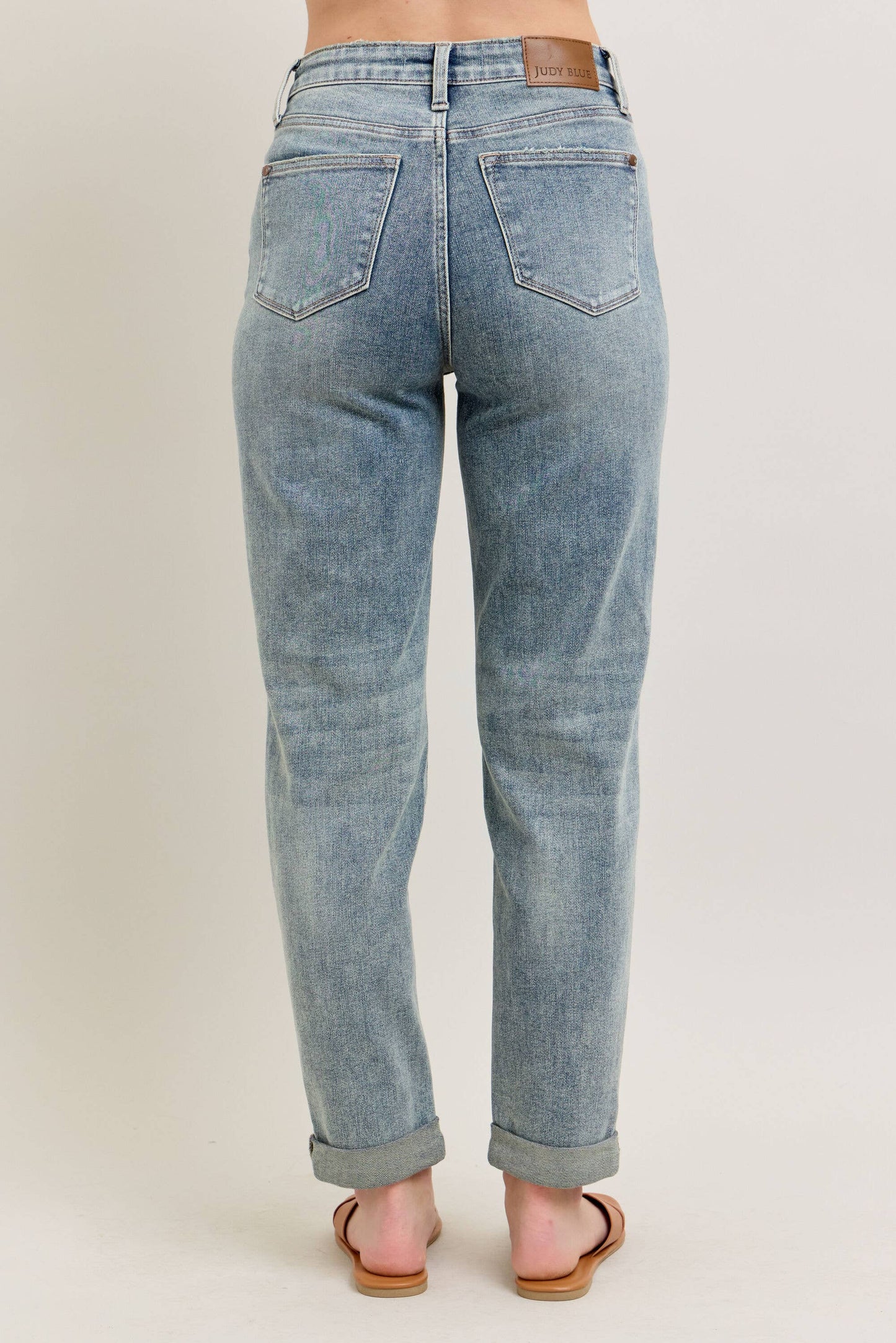 High Waisted Vintage Wash Double Roll Cuff Boyfriend: MD / 5(27)